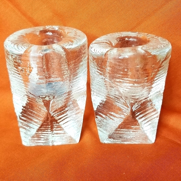 2 Vintage Rare Structural 3D Textured Glass Candlestick Holders MCM style - Picture 1 of 7